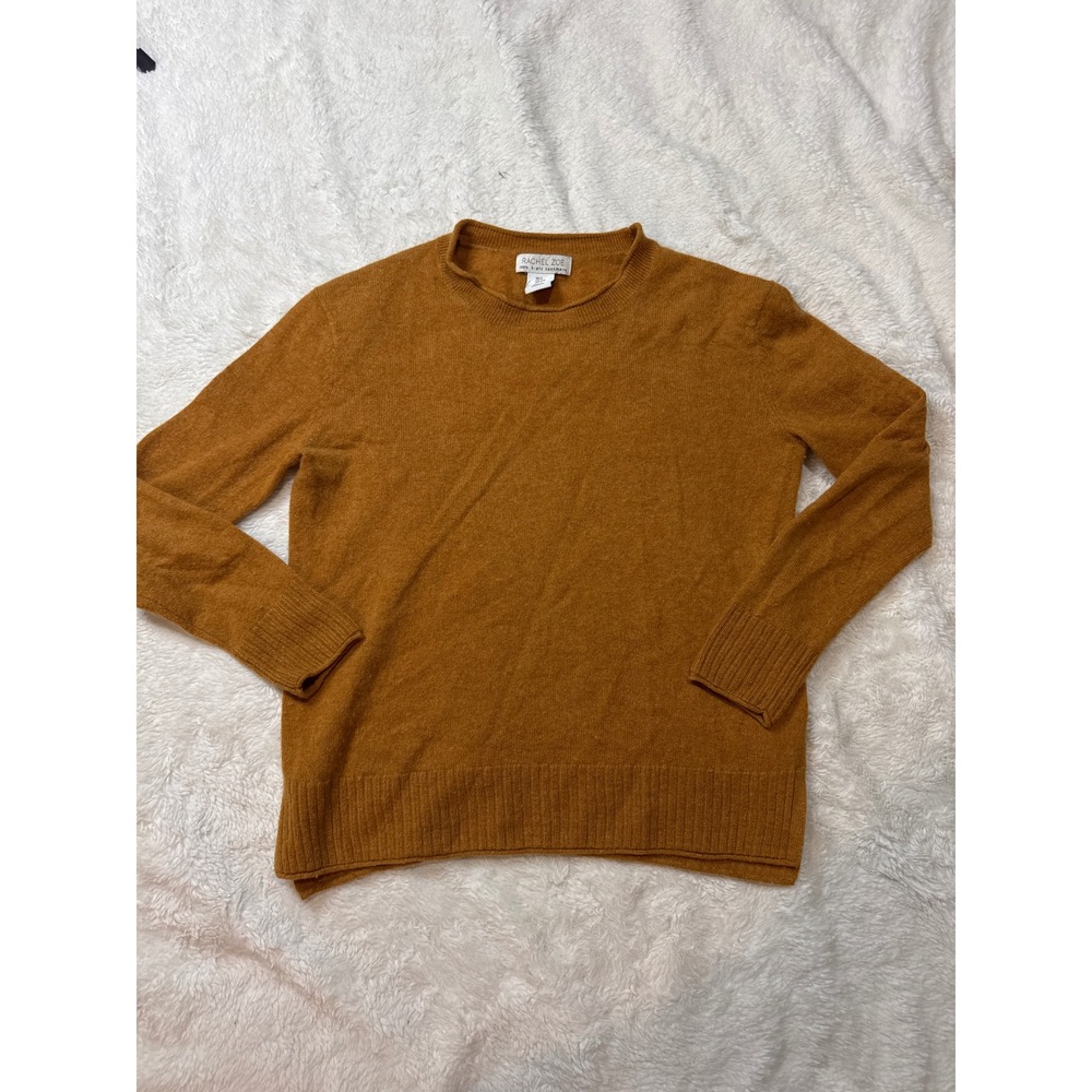 Rachel Zoe Cashmere Sweater Womens Small Mustard Orange Good 2-Ply Knit Crewneck